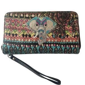 Sakroot Clutch Wrislet Wallet, Elephant Embroidered, Peace, Boho Style